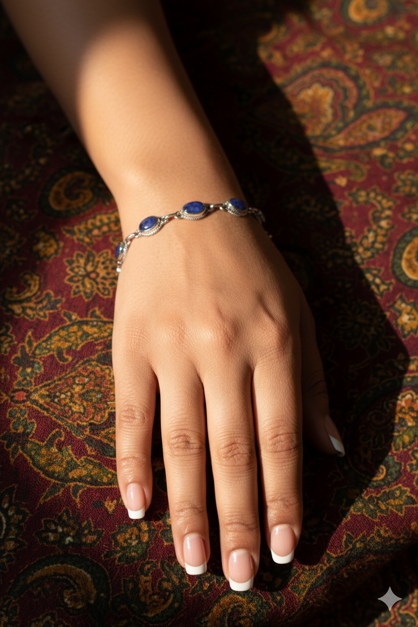 Midnight Sky Bracelet: Handcrafted Lapis Lazuli & 925 Sterling Silver Bracelet