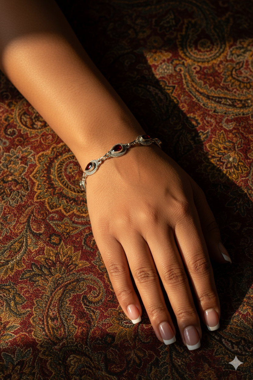 Crimson Elegance Garnet Filigree Bracelet