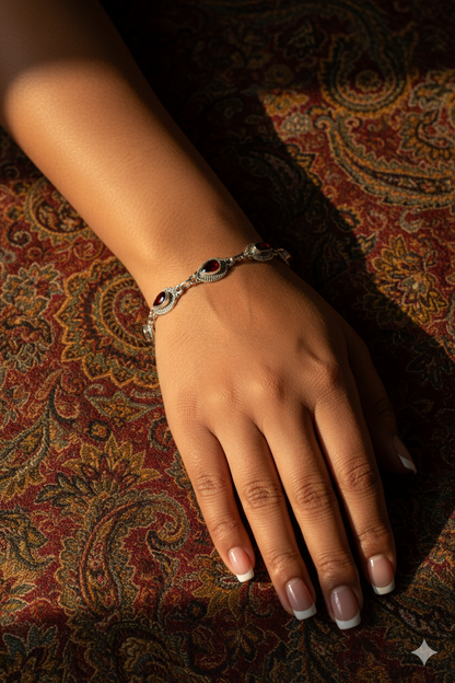 Crimson Elegance Garnet Filigree Bracelet